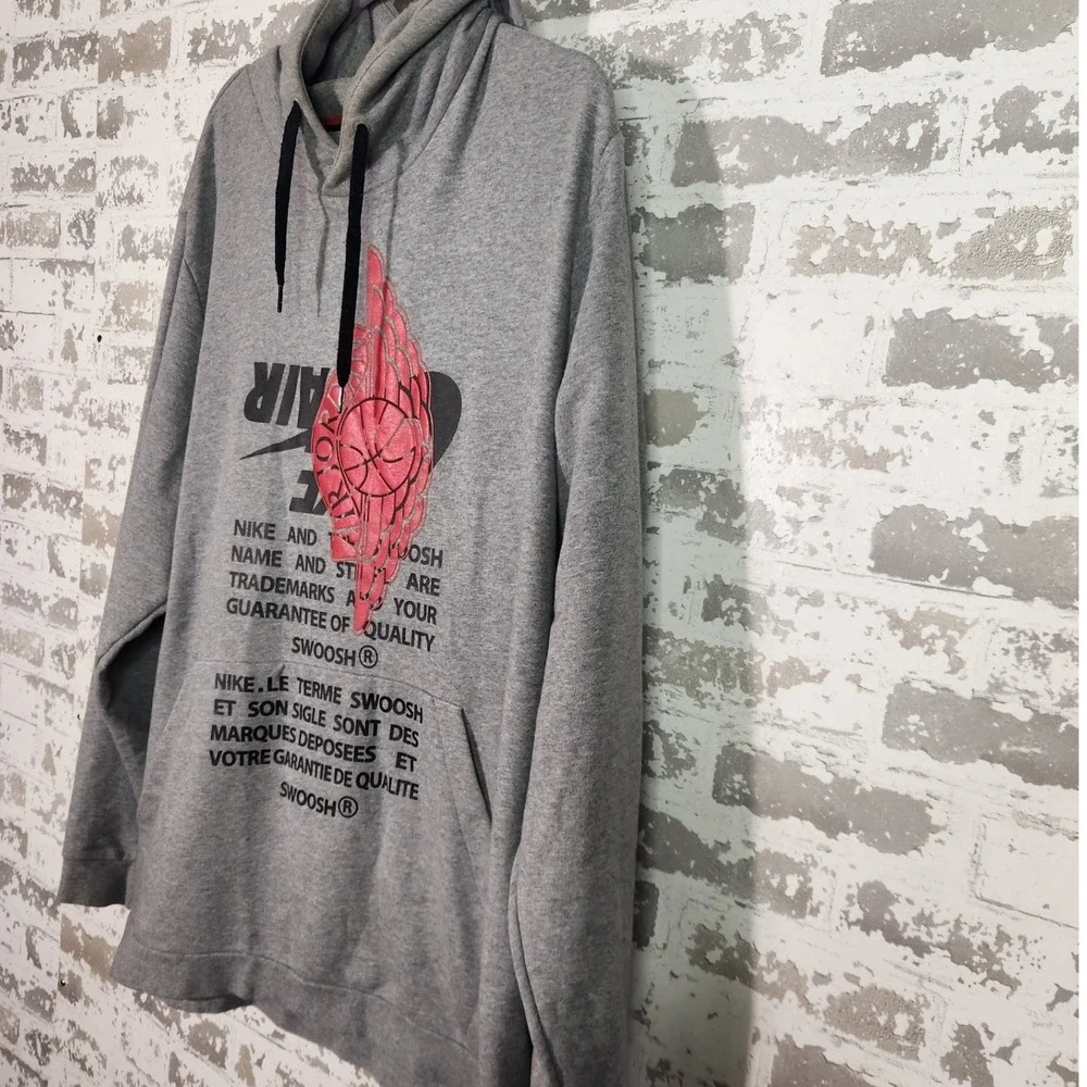 Jordan Hoodie Mens 3XL Gray Nike Air Wings Graphic Pullover Sporty Center Logo